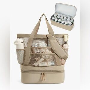 Bagsmart Beach Bag Mesh Tote With Cooler Tan
